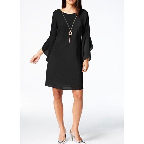 Thalia Sodi Shift Dress Small Black Bell-Sleeves‎ - Picture 9 of 11